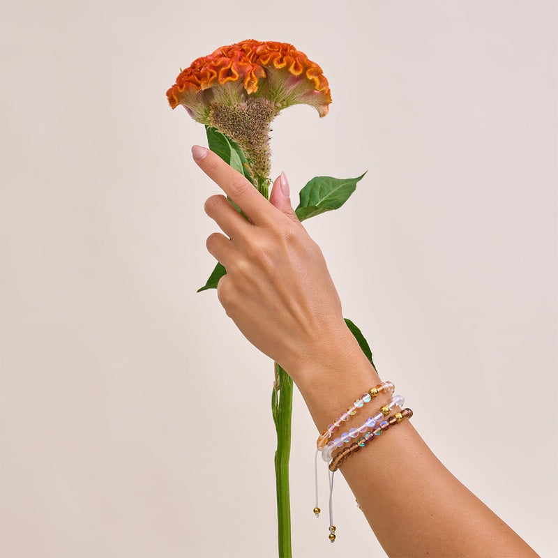 Champagner-Supernova | Gold | Galaxie-Glas-Makramee-Perlenarmband