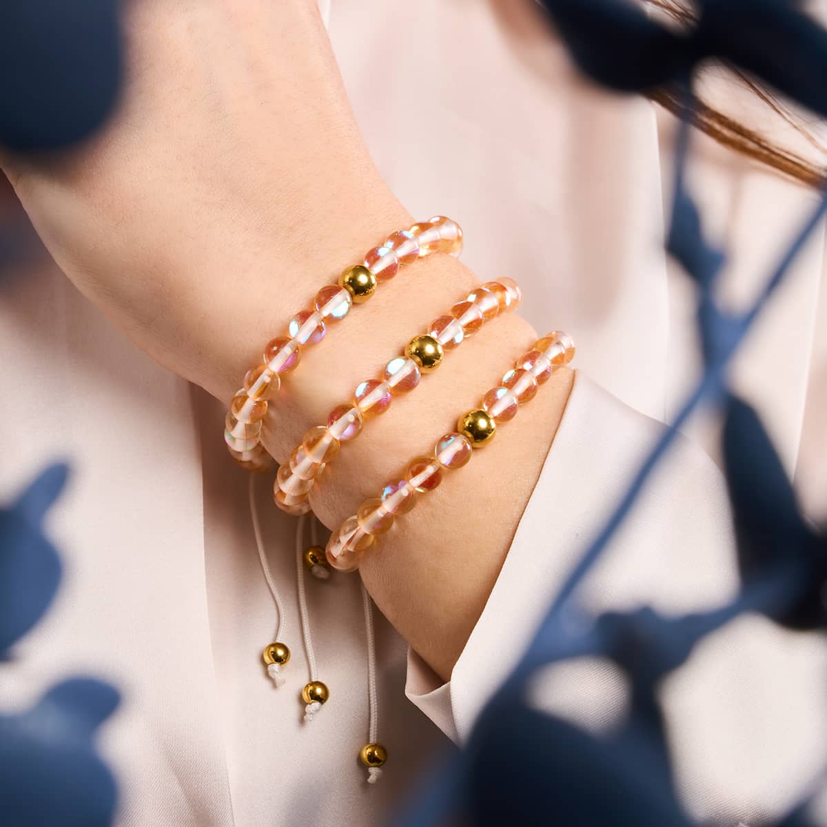 Champagner-Supernova | Gold | Galaxie-Glas-Makramee-Perlenarmband