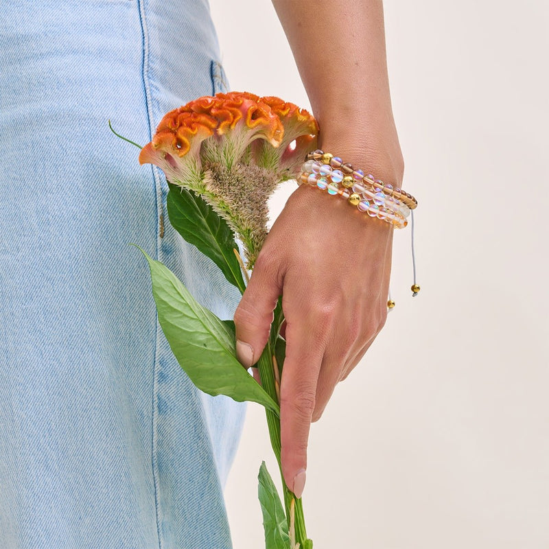 Champagner-Supernova | Gold | Galaxie-Glas-Makramee-Perlenarmband