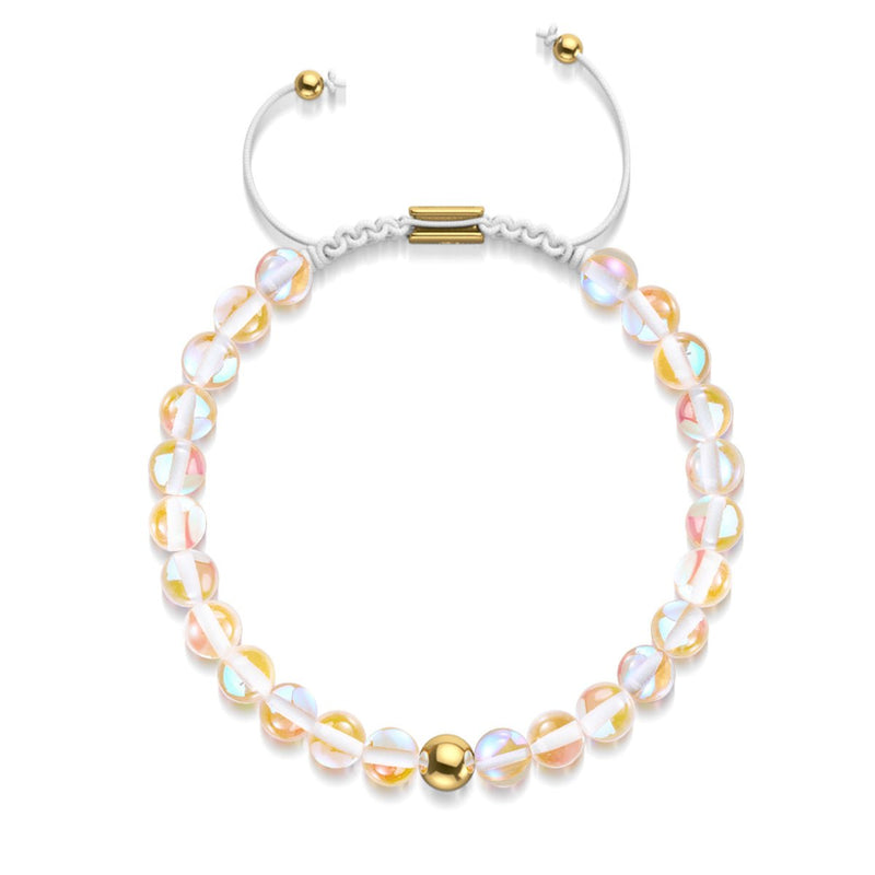 Champagner-Supernova | Gold | Galaxie-Glas-Makramee-Perlenarmband