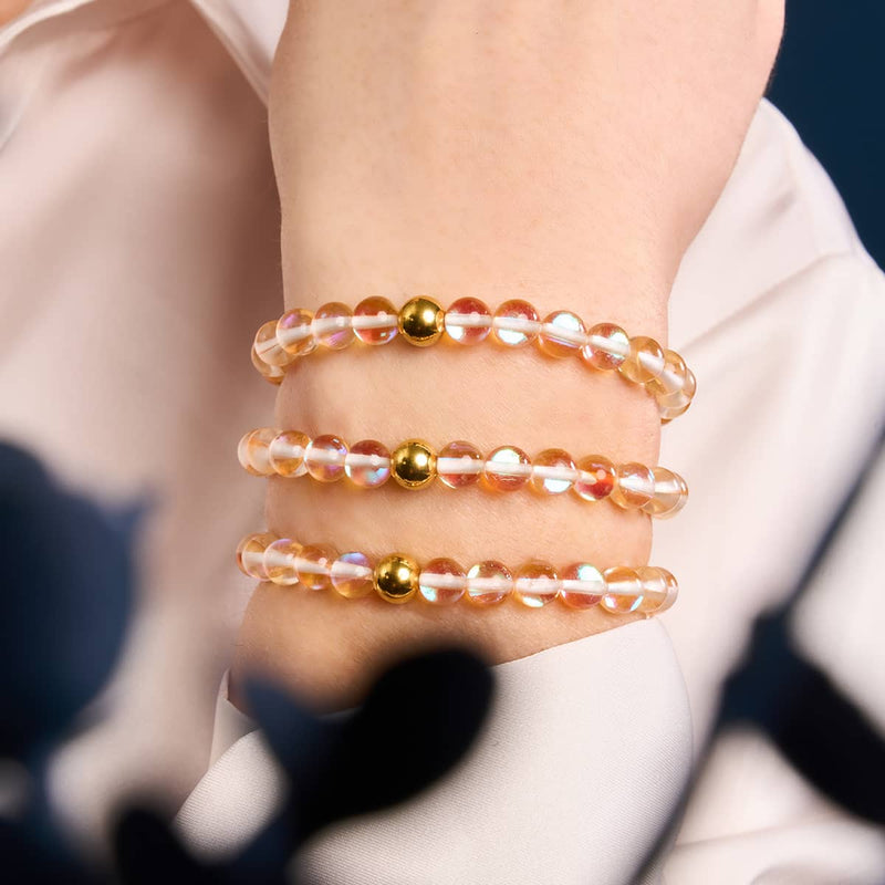 Champagner-Supernova | Gold | Galaxie-Glas-Makramee-Perlenarmband