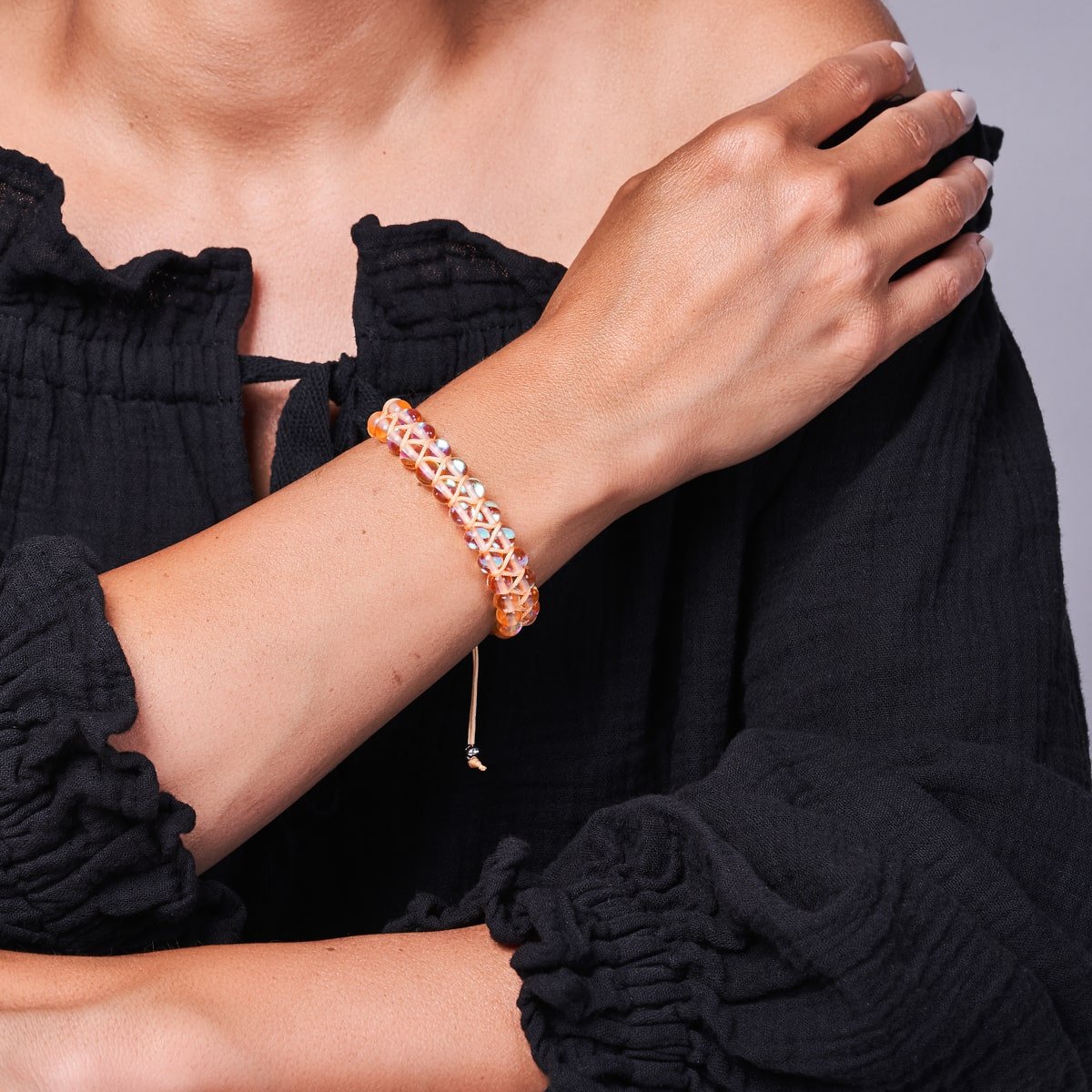 Champagner-Supernova | Silber | Doppeltes Galaxie-Glasarmband