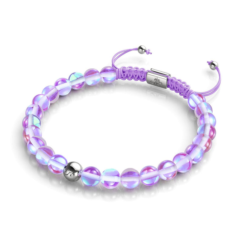 Kosmisches Lila | Silber | Galaxie Glas Makramee Perlen Armband