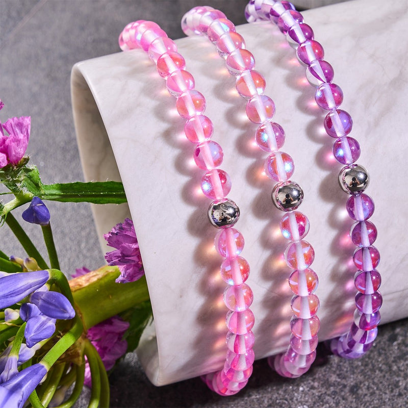 Kosmisches Lila | Silber | Galaxie Glas Makramee Perlen Armband