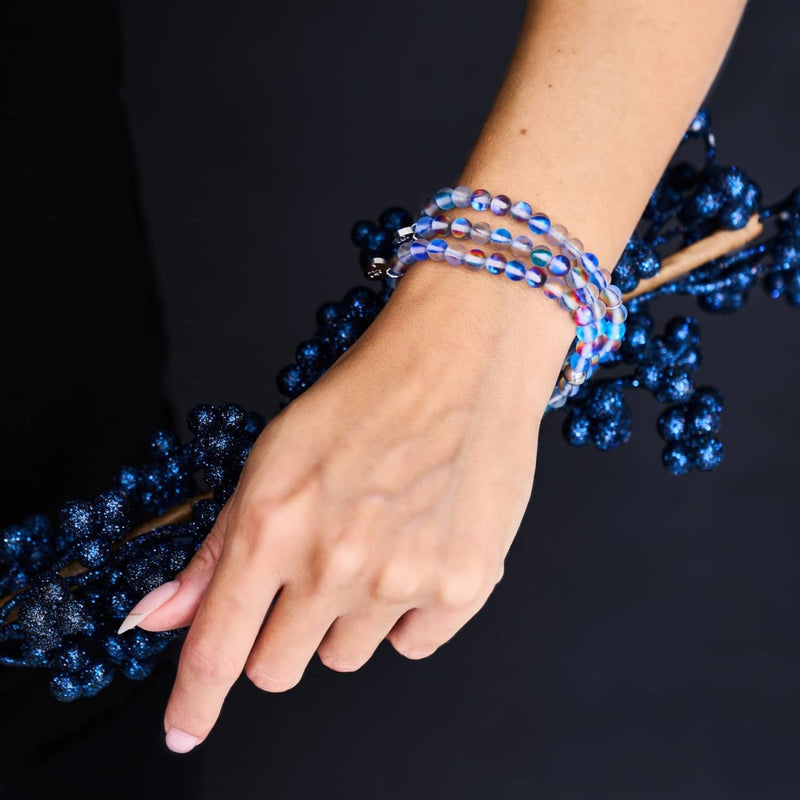 Indigo Borealis | Silber | Galaxie Glasperlenarmband