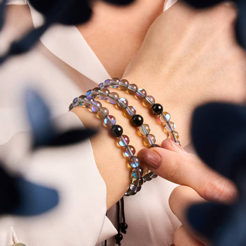Milchstraße | Rotguss | Galaxie Glas Makramee Perlen Armband