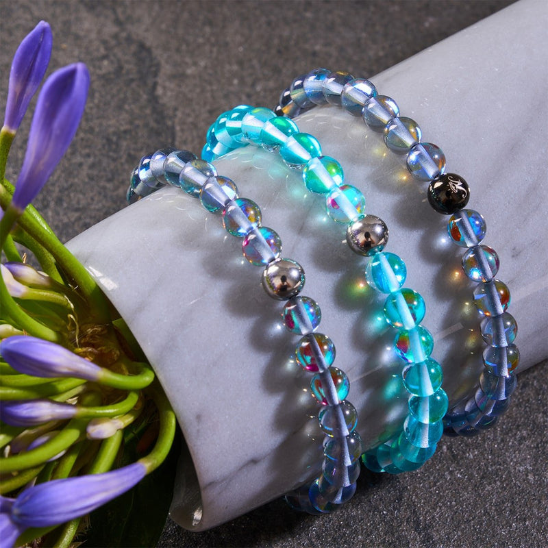Milchstraße | Silber | Galaxie Glas Makramee Perlen Armband