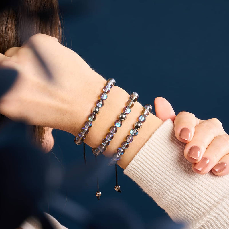 Milchstraße | Silber | Galaxie Glas Makramee Perlen Armband