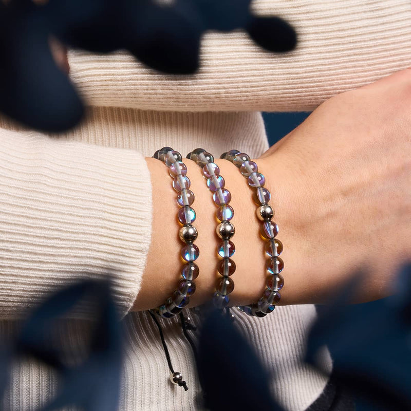 Milchstraße | Silber | Galaxie Glas Makramee Perlen Armband