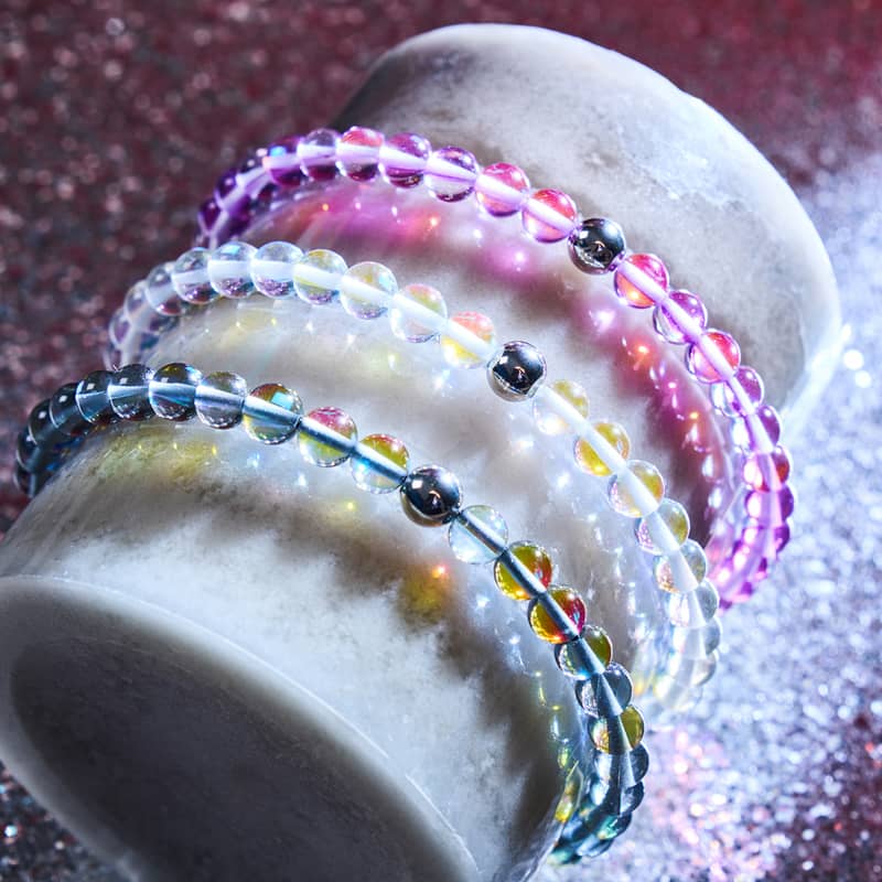 Milchstraße | Silber | Galaxie Glas Makramee Perlen Armband