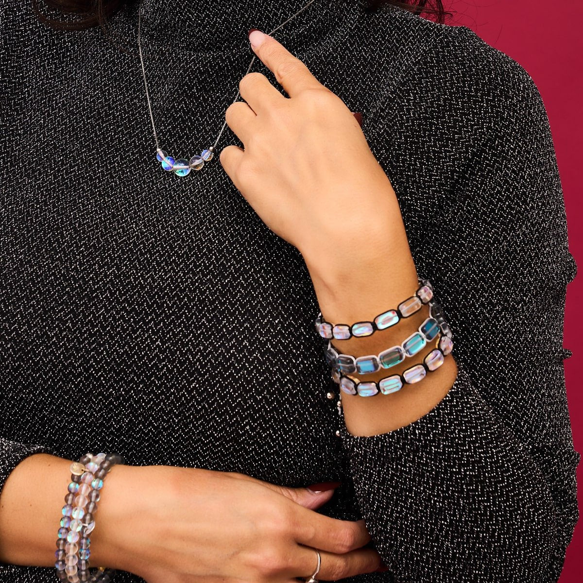 Milchstraße | Silber | Galaxie Glaskiesel Makramee Armband