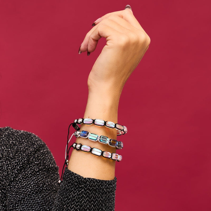 Milchstraße | Silber | Galaxie Glaskiesel Makramee Armband