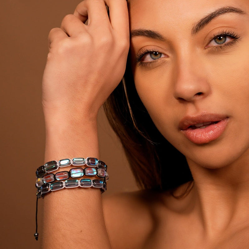 Milchstraße | Silber | Galaxie Glaskiesel Makramee Armband