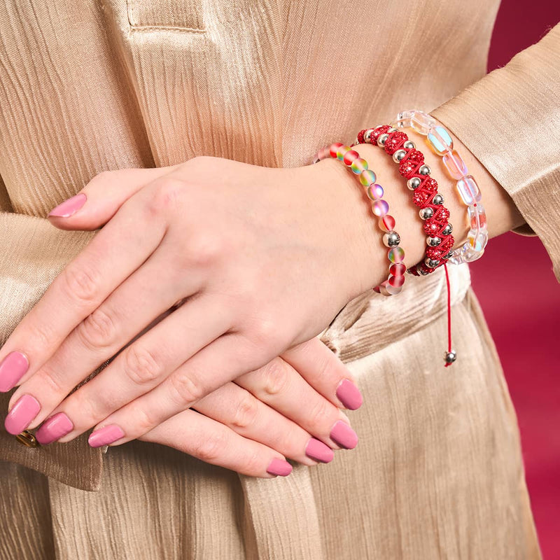 Mini-Regenbogen-Supernova-Galaxie-Glaskiesel x rotes Schnurarmband