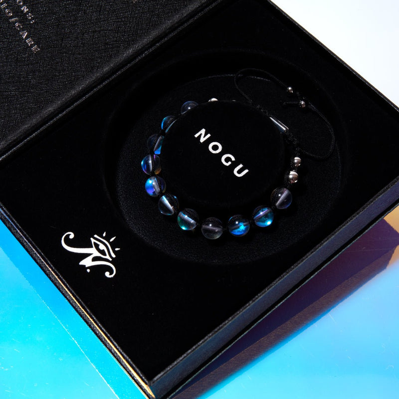 Neonschwarz | Regenbogen-Supernova | Silber | Charmballa-Armband aus Galaxieglas