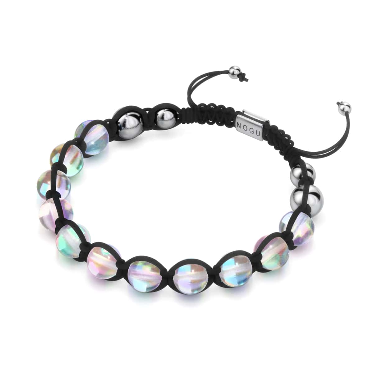 Neonschwarz | Regenbogen-Supernova | Silber | Charmballa-Armband aus Galaxieglas