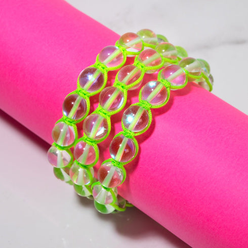 Neongrün | Regenbogen-Supernova | Silber | Charmballa-Armband aus Galaxieglas