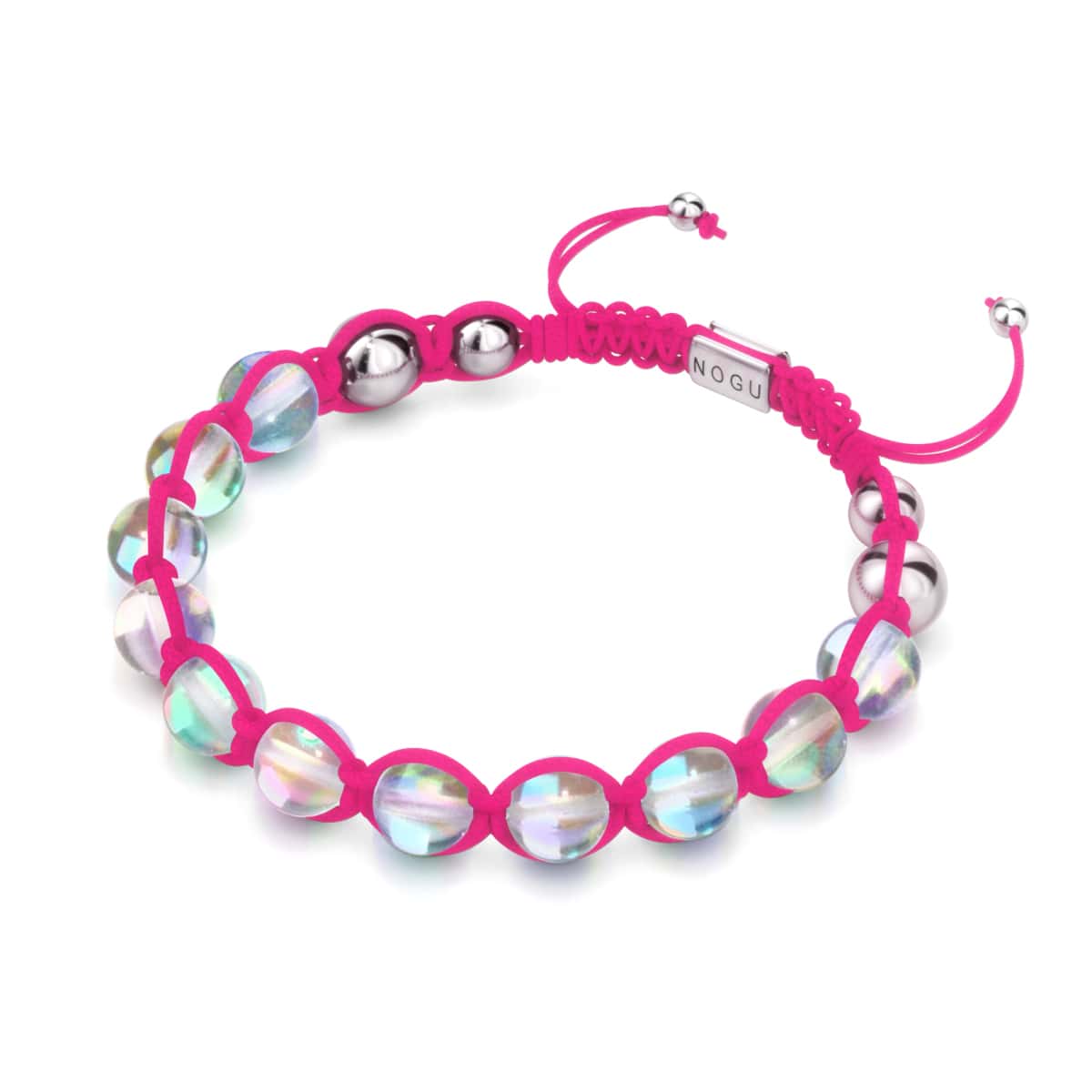 Neonpink | Regenbogen-Supernova | Silber | Charmballa-Armband aus Galaxieglas