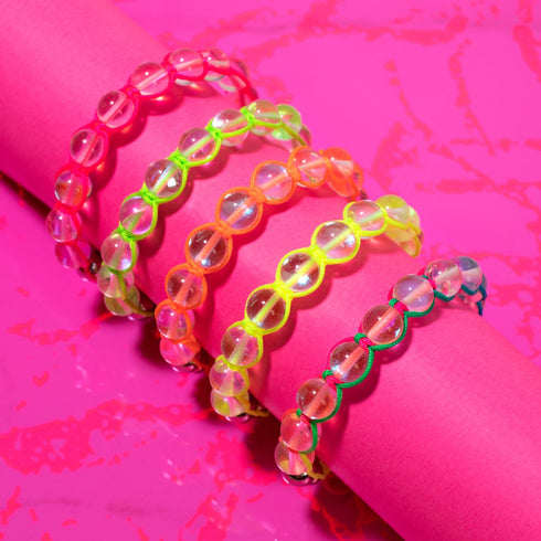Neonpink | Regenbogen-Supernova | Silber | Charmballa-Armband aus Galaxieglas