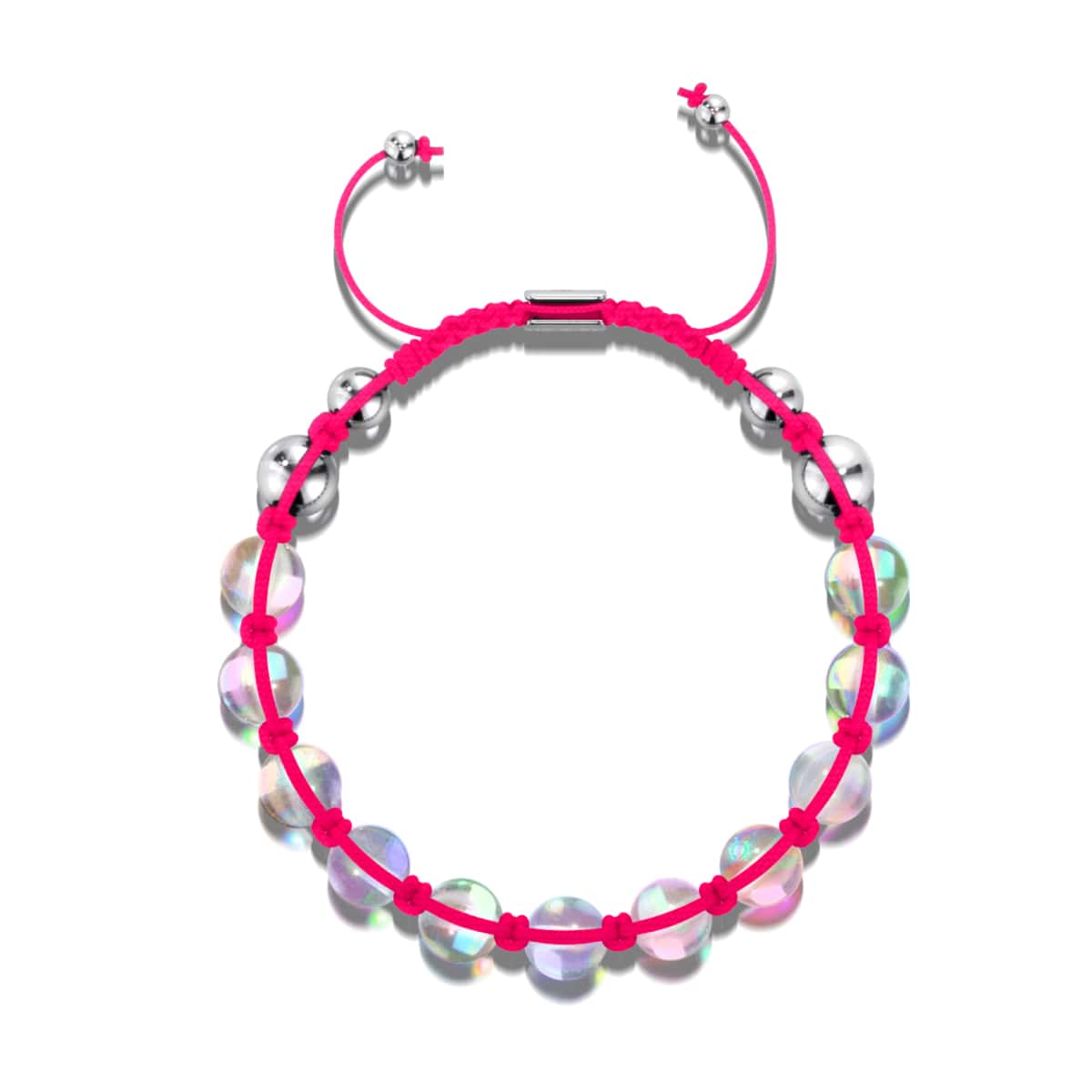 Neonpink | Regenbogen-Supernova | Silber | Charmballa-Armband aus Galaxieglas