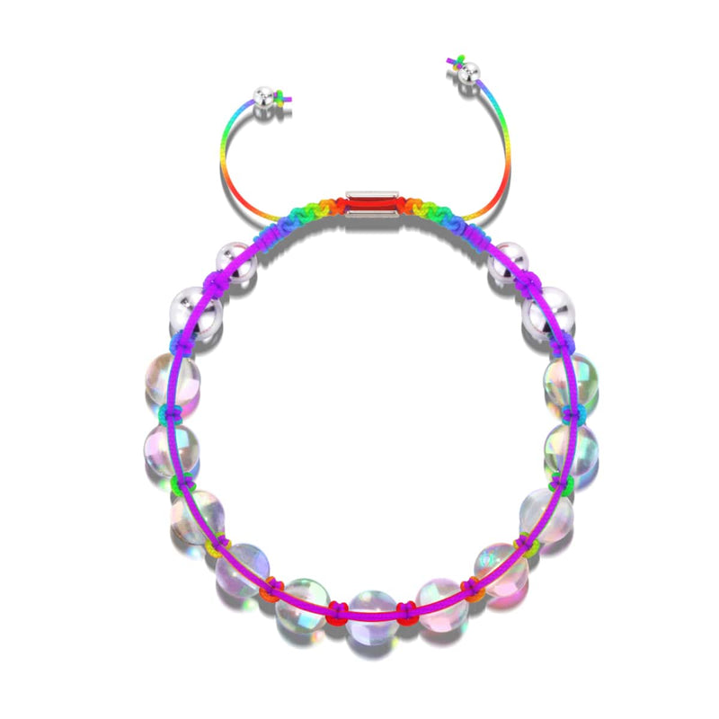 Neonspektrum | Regenbogen-Supernova | Silber | Charmballa-Armband aus Galaxieglas