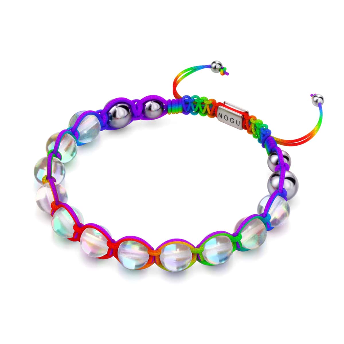 Neonspektrum | Regenbogen-Supernova | Silber | Charmballa-Armband aus Galaxieglas