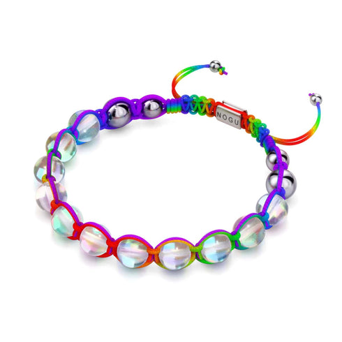 Neonspektrum | Regenbogen-Supernova | Silber | Charmballa-Armband aus Galaxieglas