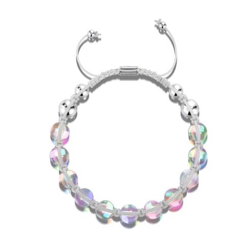 Neonweiß | Regenbogen-Supernova | Silber | Charmballa-Armband aus Galaxieglas