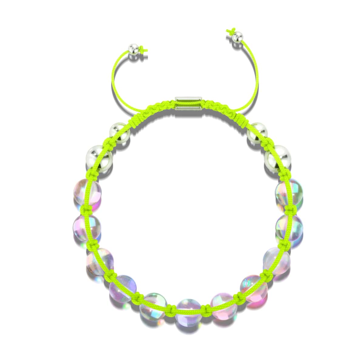 Neongelb | Regenbogen-Supernova | Silber | Charmballa-Armband aus Galaxieglas