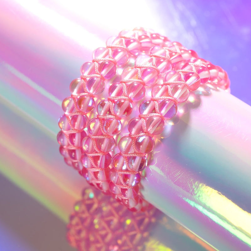 Rosa Nebel | Silber | Doppeltes Galaxie-Glasarmband