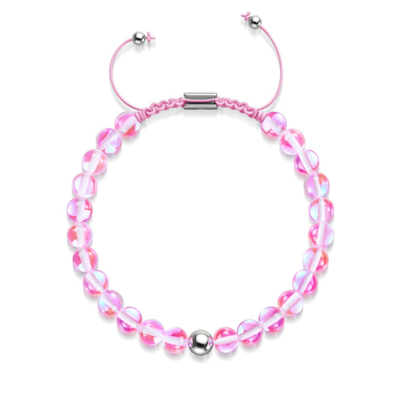Rosa Nebel | Silber | Galaxie Glas Makramee Perlen Armband