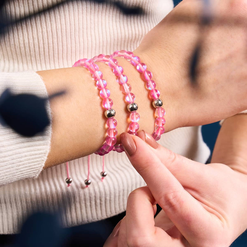 Rosa Nebel | Silber | Galaxie Glas Makramee Perlen Armband
