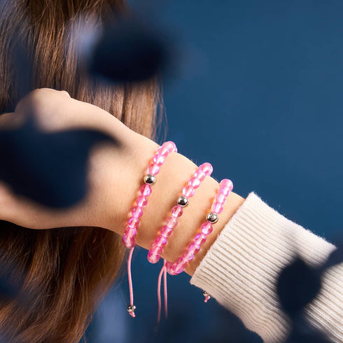 Rosa Nebel | Silber | Galaxie Glas Makramee Perlen Armband