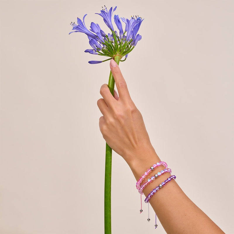 Rosa Nebel | Silber | Galaxie Glas Makramee Perlen Armband