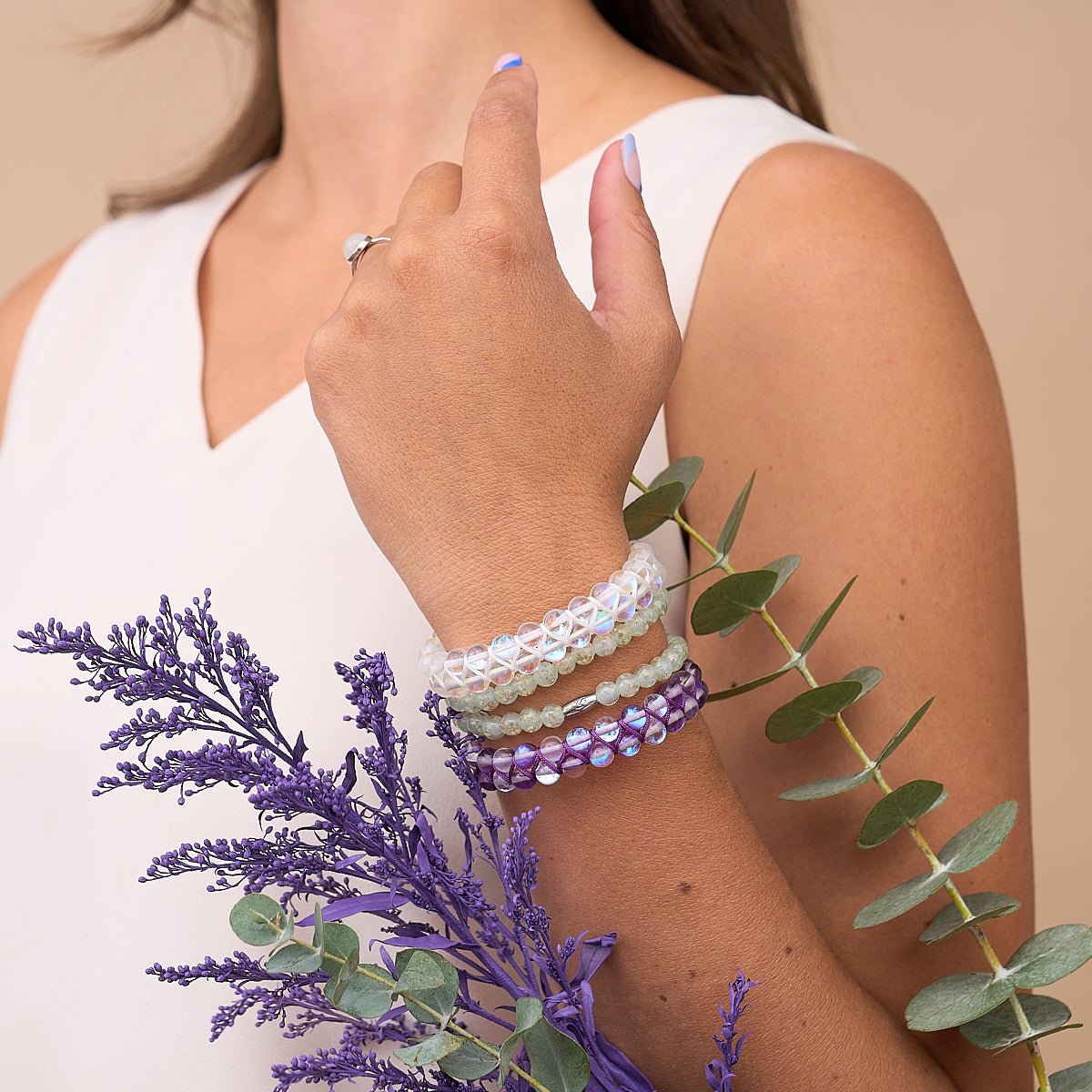 Lila Regenbogen | Silber | Doppeltes Galaxie-Glasarmband