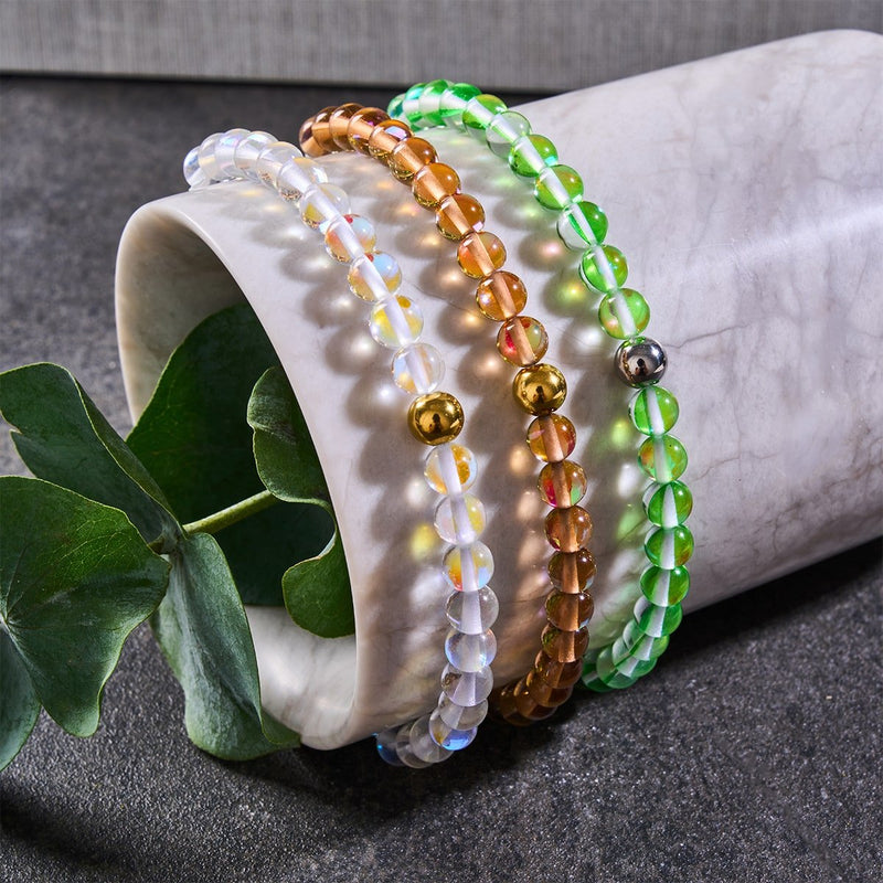 Regenbogen Supernova | Gold | Galaxie Glas Makramee Perlen Armband