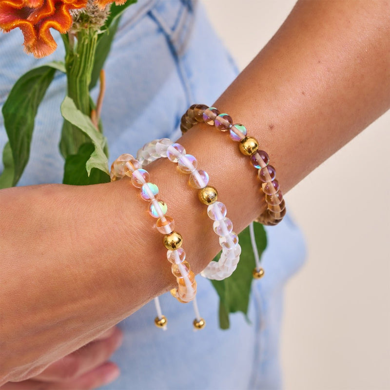 Regenbogen Supernova | Gold | Galaxie Glas Makramee Perlen Armband