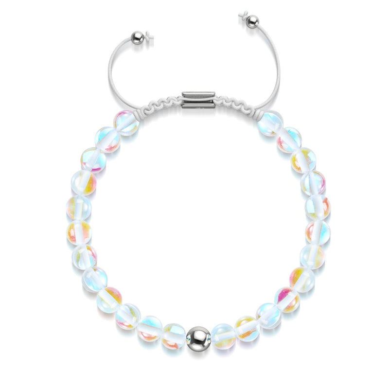 Regenbogen-Supernova | Silber | Galaxie-Glas-Makramee-Perlenarmband