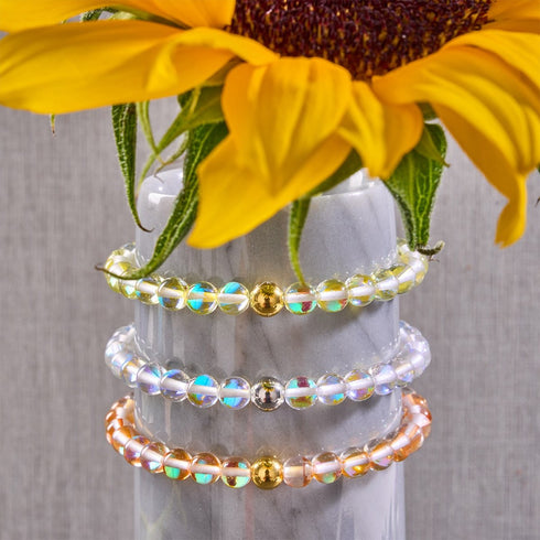 Regenbogen-Supernova | Silber | Galaxie-Glas-Makramee-Perlenarmband