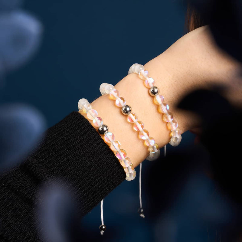 Regenbogen-Supernova | Silber | Galaxie-Glas-Makramee-Perlenarmband