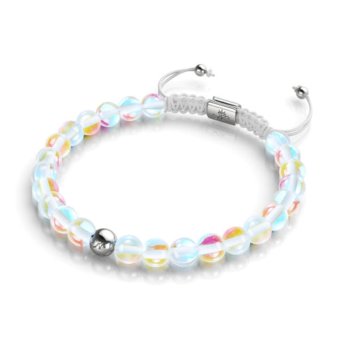 Regenbogen-Supernova | Silber | Galaxie-Glas-Makramee-Perlenarmband