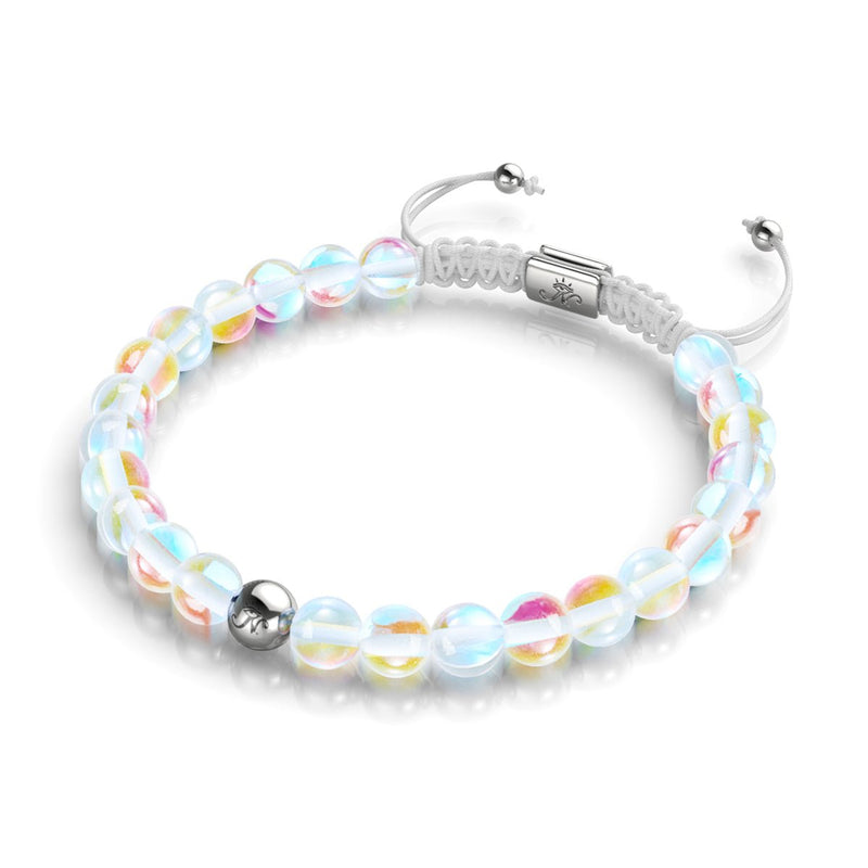 Regenbogen-Supernova | Silber | Galaxie-Glas-Makramee-Perlenarmband