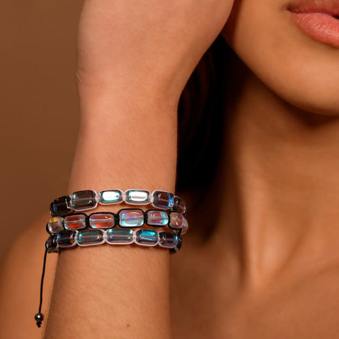 Regenbogen Supernova | Silber | Galaxie Glaskiesel Makramee Armband