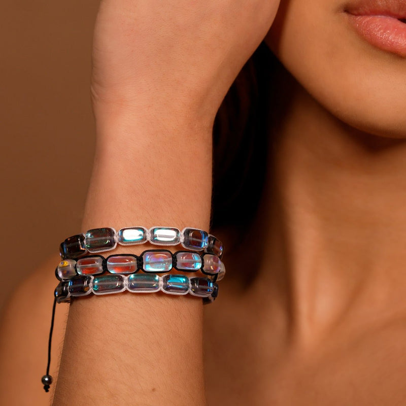 Regenbogen Supernova | Silber | Galaxie Glaskiesel Makramee Armband