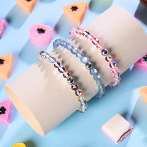 Erdbeere Borealis | Silber | Galaxie Glasperlenarmband