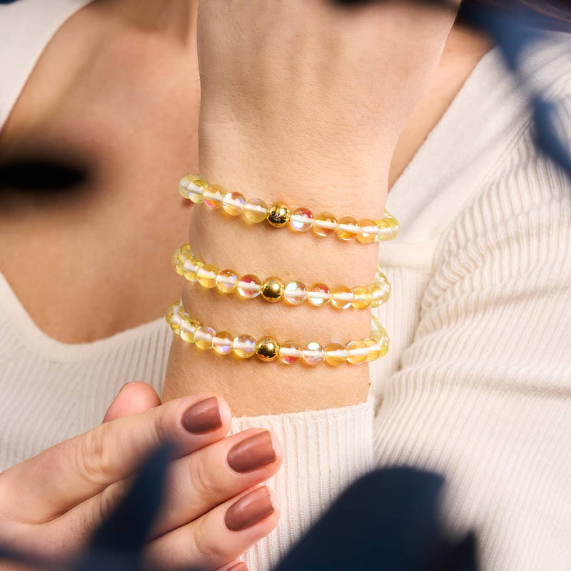 Sonnenstrahl | Gold | Galaxie Glas Makramee Perlen Armband