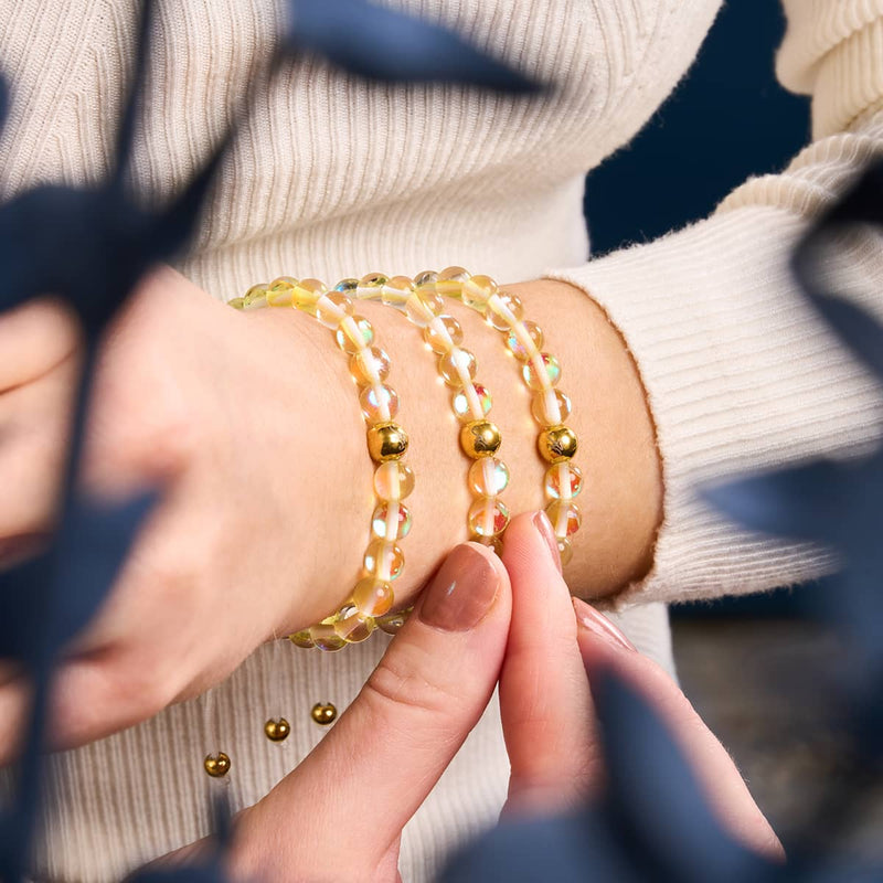 Sonnenstrahl | Gold | Galaxie Glas Makramee Perlen Armband