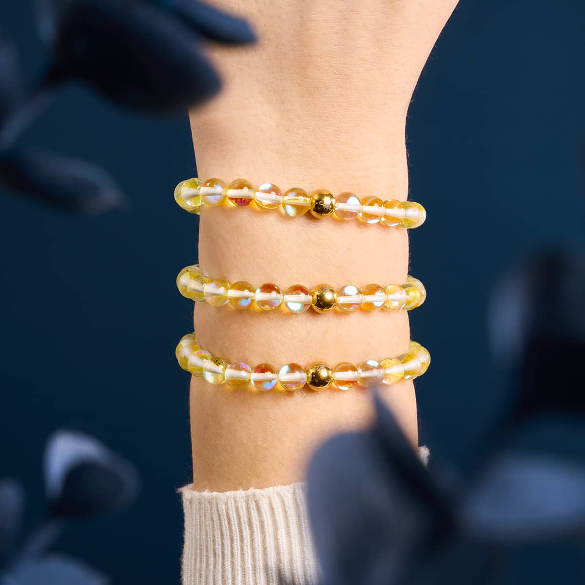 Sonnenstrahl | Gold | Galaxie Glas Makramee Perlen Armband