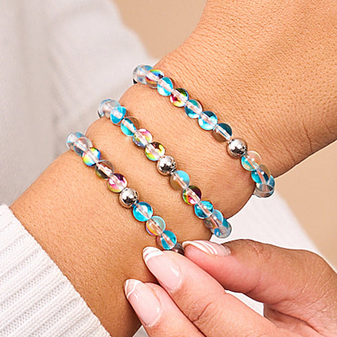 Türkisfarbener Sonnenstrahl | Silber | Galaxie Glasperlenarmband
