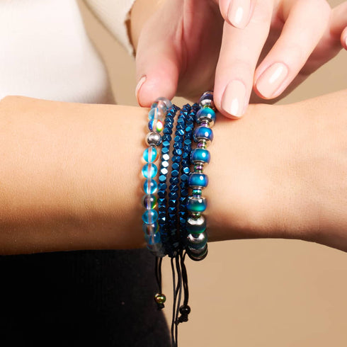 Türkisfarbener Sonnenstrahl | Silber | Galaxie Glasperlenarmband